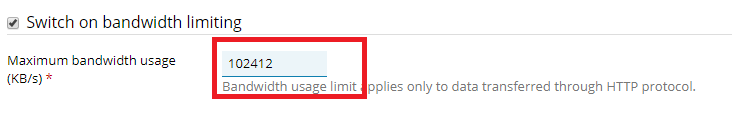 Chọn Switch on bandwidth limiting