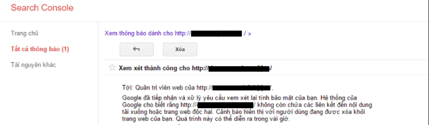 Kết quả thành công khi Google gửi lại thông báo cho bạn Kết quả thành công khi Google gửi lại thông báo cho bạn