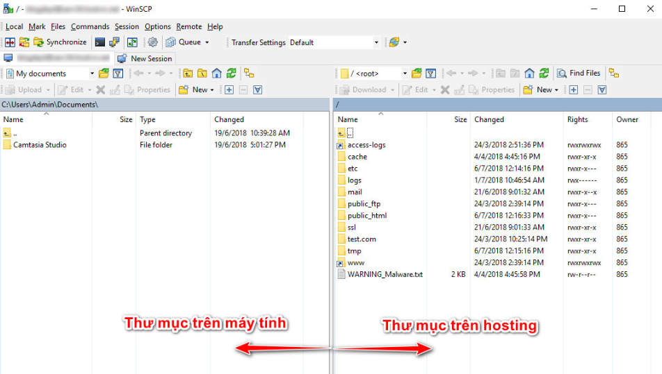 Nhập các thông tin FTP dể kết nối tới hosting 2