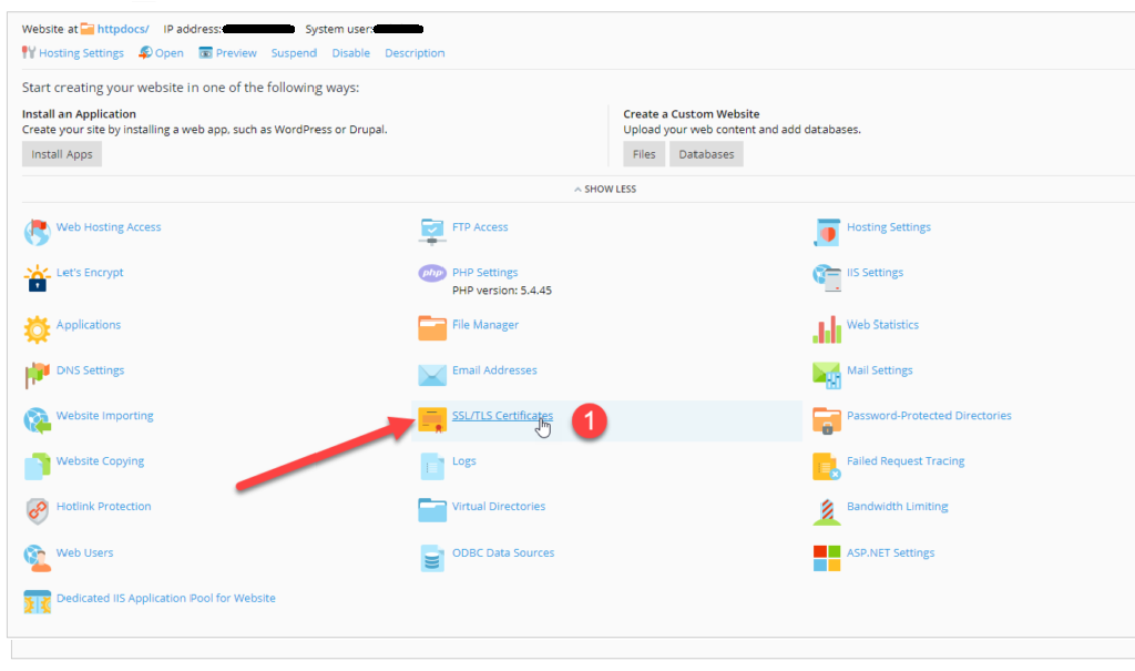 Plesk control Panel vào mục Website Domain chọn SSL certificate Plesk control Panel vào mục Website Domain chọn SSL certificate