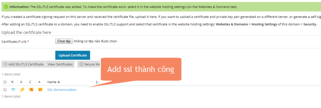 add ssl thành công add ssl thành công