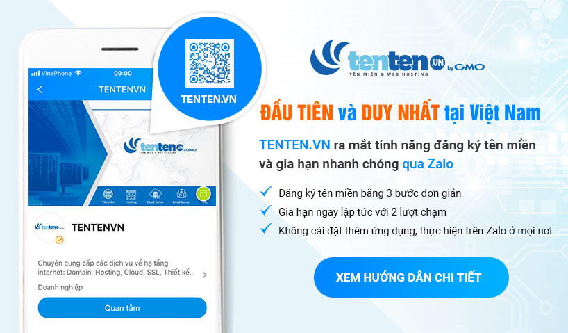 TENTEN.VN ra mắt tính năng đăng ký và gia hạn nhanh qua Zalo