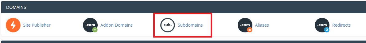 Chọn mục Subdomains