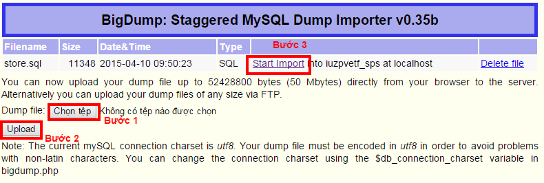 sử dụng BigDump import Database