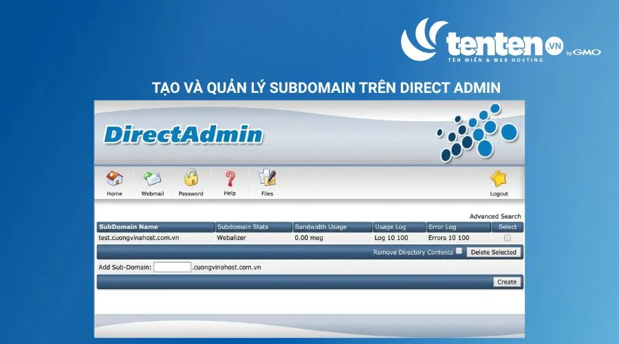 Nhập subdomain muốn tạo và nhấn Create