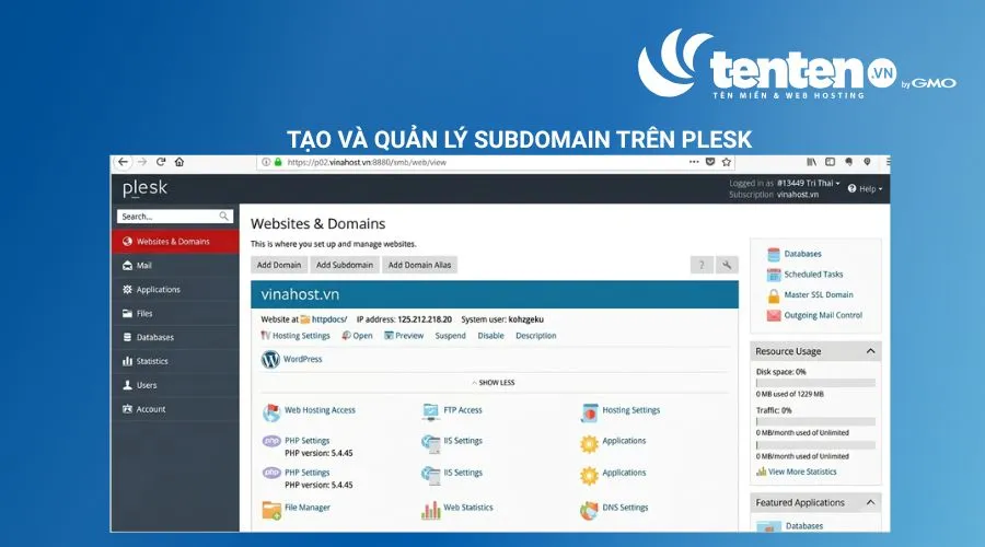 Tại giao diện quản trị Plesk, nhấn chọn mục Add Subdomain
