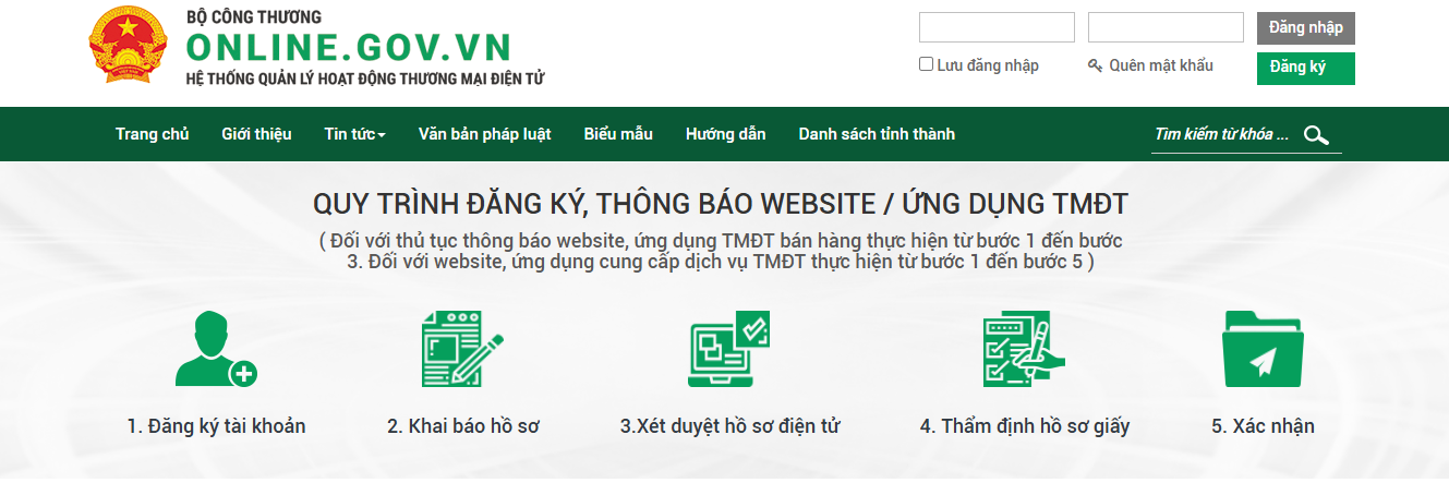 Hướng dẫn đăng ký website bán hàng với bộ công thương