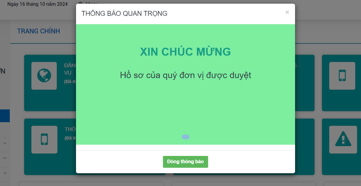 thông báo website với Bộ Công Thương