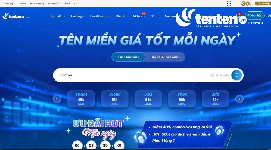Mua tên miền .com.vn uy tín tại tenten
