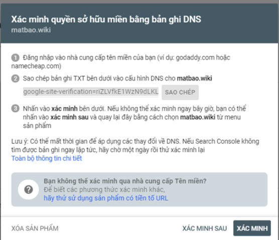 Xác minh Google Search Console