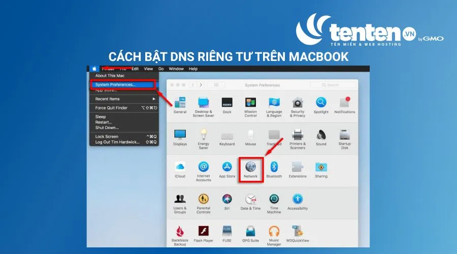 Chọn System Preferences, rồi chọn Network
