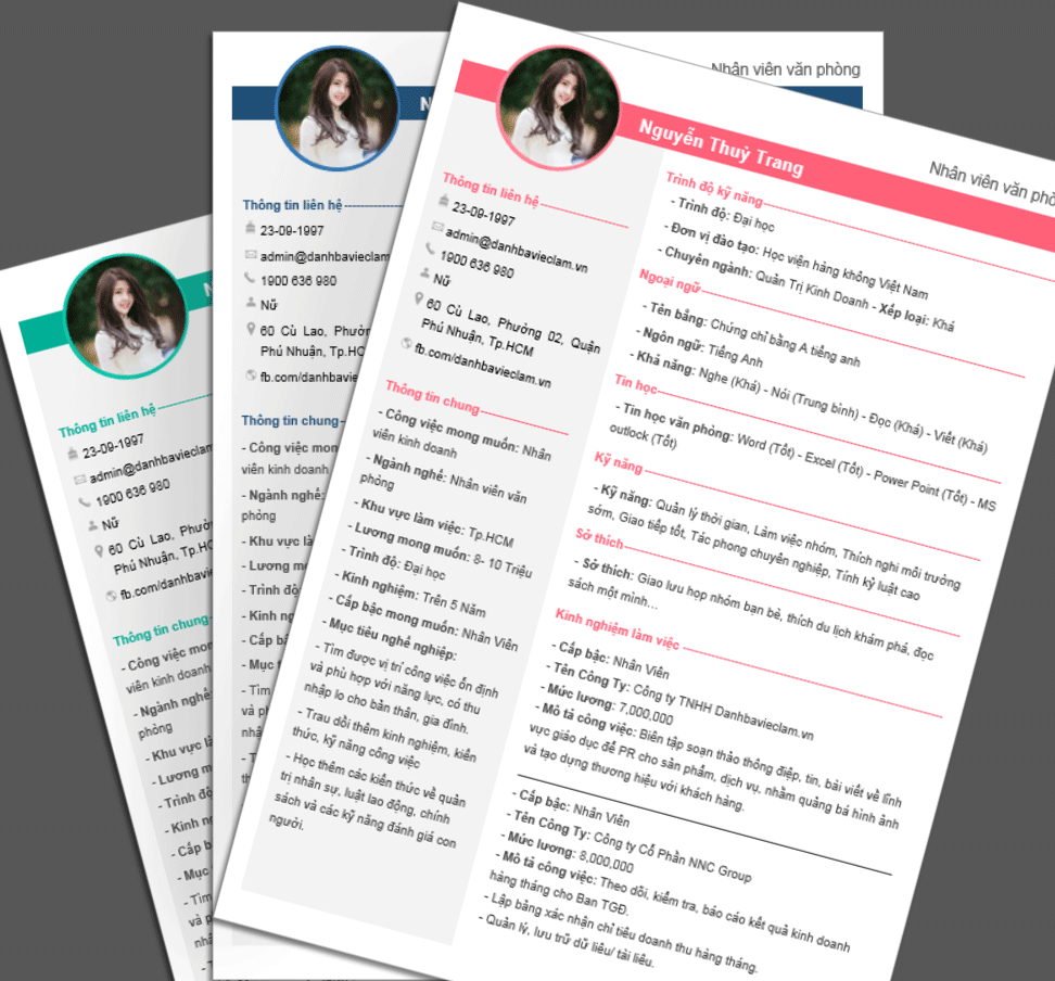 Để thực tập và tìm kiếm công việc đúng nghề, tải về mẫu CV đẹp để thu hút nhà tuyển dụng. Bấm vào hình ảnh liên quan để tải ngay.