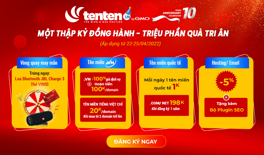 [Đại lý] Cơ hội trúng Loa Bluetooth, thẻ VINID | .VN -200k + hoàn 100k/domain | Hosting/Email Server chiết khấu thêm 5% + bộ plugin SEO
