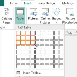 Table in Publisher