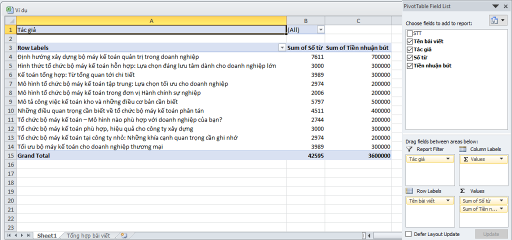 Cách tách bảng dữ liệu thành nhiều sheet trong Excel bằng PivotTable 7