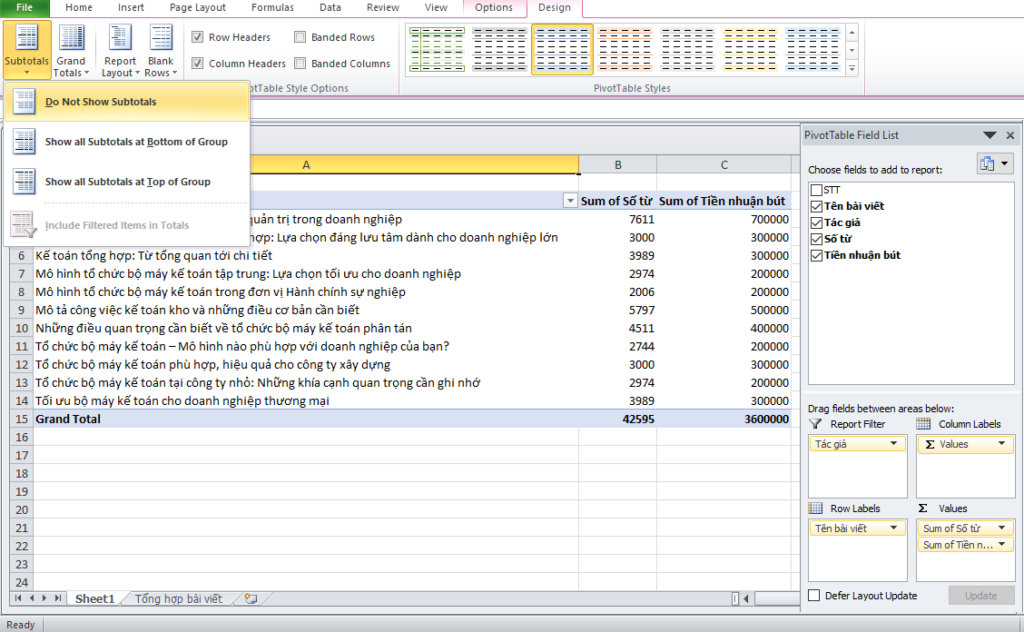 Cách tách bảng dữ liệu thành nhiều sheet trong Excel bằng PivotTable 8