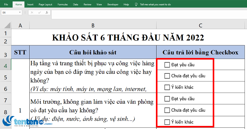 Checkbox trong Excel: \