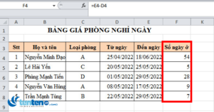 Cách tính số ngày ở khách sạn trong Excel: Cực dễ