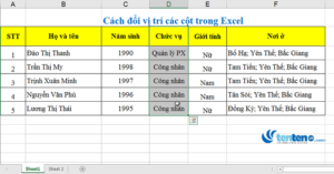 2 Cách đổi vị trí các cột trong Excel không làm mất dữ liệu