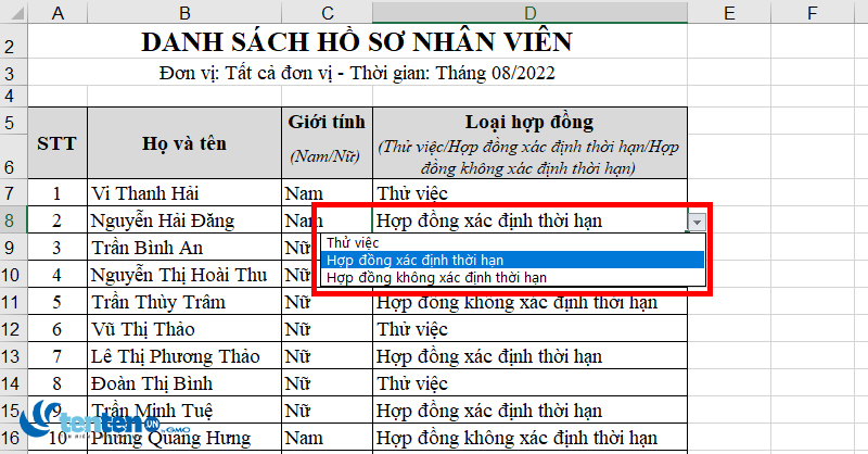 Cách tạo/xóa danh sách xổ xuống (Drop list) trong Excel