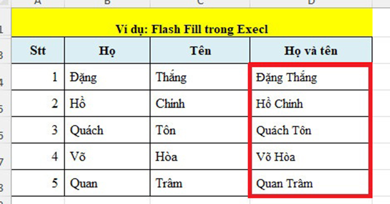 Cách ghép/gộp 2 cột họ và tên không làm mất nội dung trong Excel