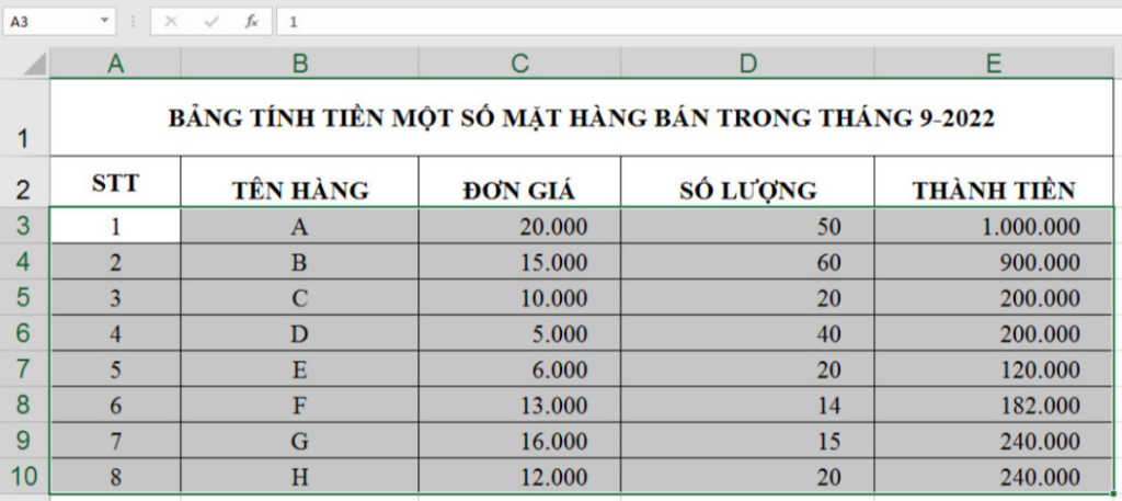 đổ màu xen kẽ các dòng