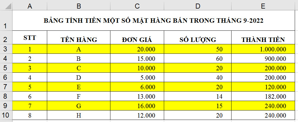 đổ màu xen kẽ các dòng