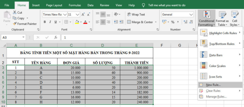 đổ màu xen kẽ các dòng