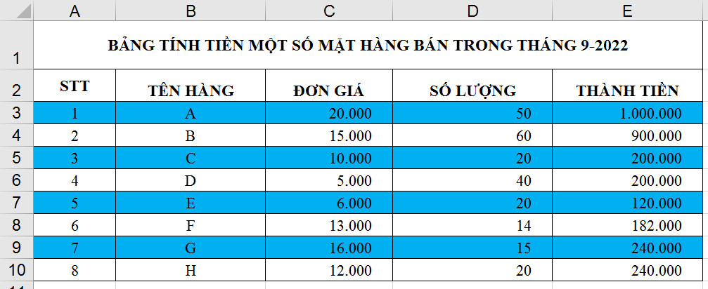 đổ màu xen kẽ các dòng