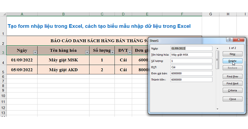 Hướng dẫn tạo biểu mẫu (form) nhập dữ liệu trong Excel