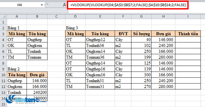 Làm thế nào để tìm kiếm dữ liệu theo hàng và cột sử dụng hàm VLOOKUP trong Excel?