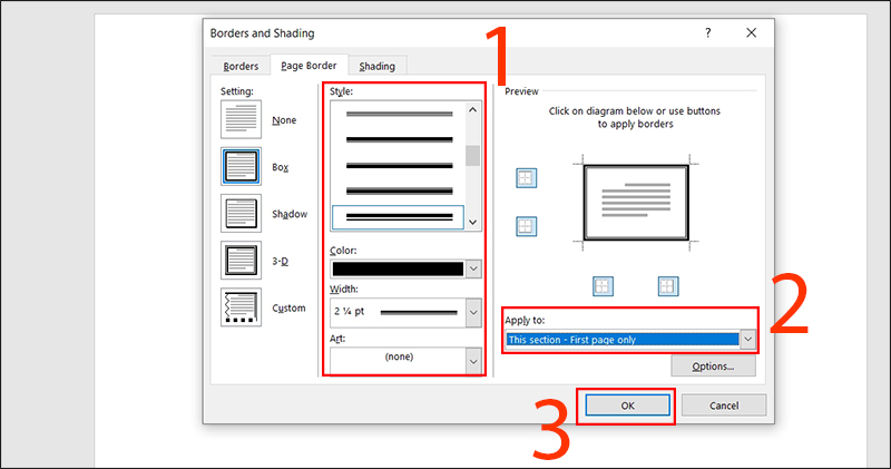 Tạo khung trong Microsoft Word chỉ trang đầu tiên