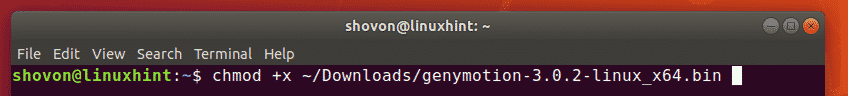 $ chmod +x ~/Downloads/genymotion-3.0.2-linux_x64.bin