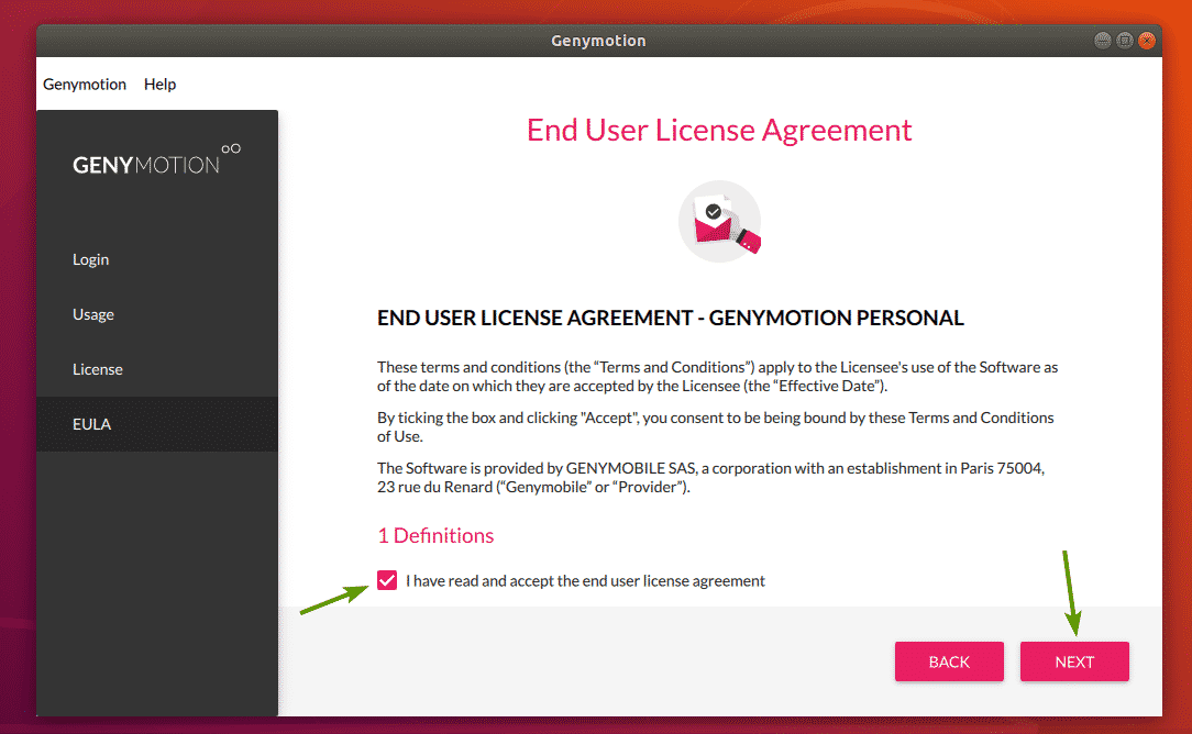 I have read and accept the end user license agreement nhấn NEXT.