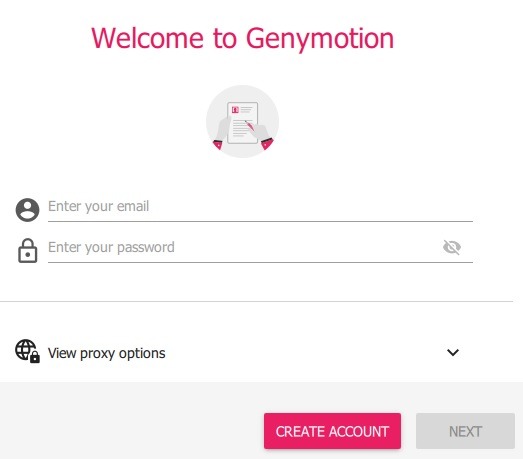 cửa sổ đăng nhập với logo Genymotion