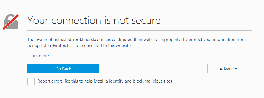 Your Connection Is Not Secure trong Mozilla Firefox.