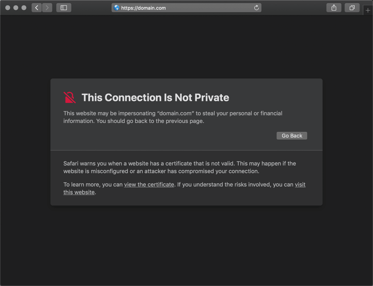 This Connection Is Not Private trong Safari.