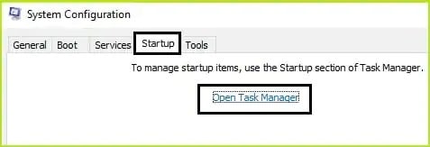 chuyển đến tab startup và chọn open task manager