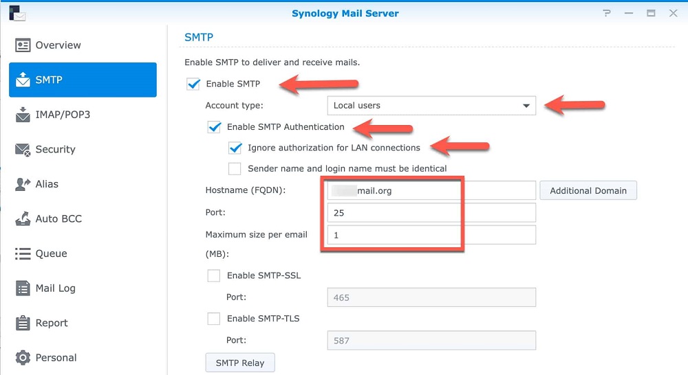 Cấu hình cơ bản của máy chủ SMTP