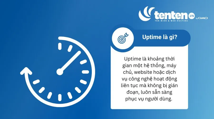 Uptime là khoảng thời gian một hệ thống, máy chủ, website hoặc dịch vụ công nghệ hoạt động liên tục