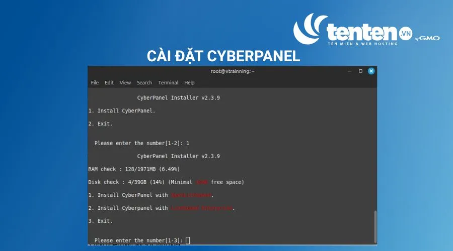 Chọn 1 để cài đặt CyberPanel cùng OpenLiteSpeed 