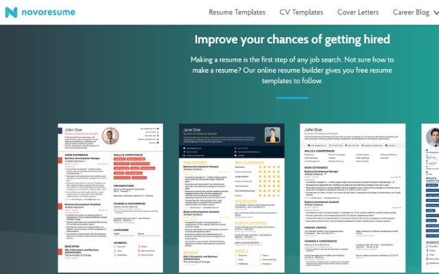 Novoresume cũng cung cấp các tính năng hỗ trợ viết cover letter, tổ chức thông tin dễ dàng và cải thiện hiệu quả của CV của bạn thông qua các công cụ theo dõi lượt xem và tải xuống CV