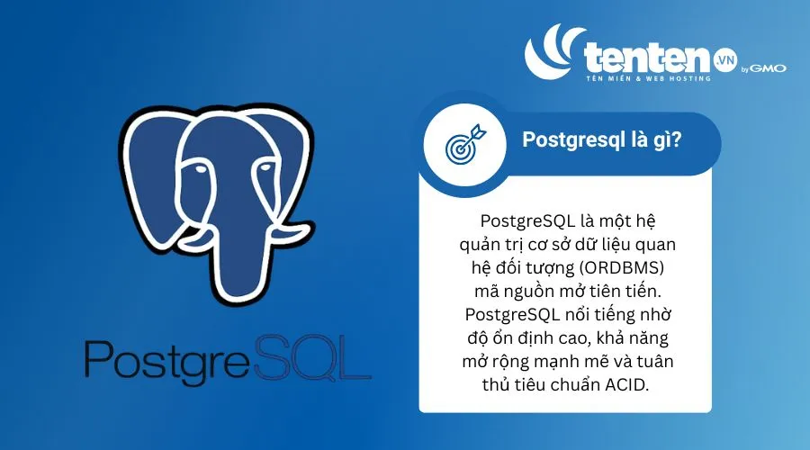 PostgreSQL là một hệ quản trị cơ sở dữ liệu quan hệ đối tượng (ORDBMS) mã nguồn mở hiện đại 