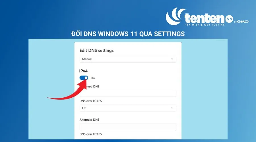 Bật phần IPv4 lên, nhập địa chỉ DNS bạn muốn dùng
