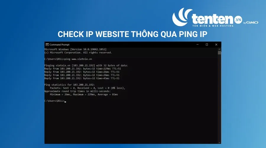 Check ip Website thông qua Ping Ip