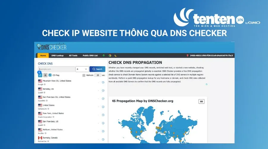Check IP Website thông qua kiểm tra DNS toàn cầu