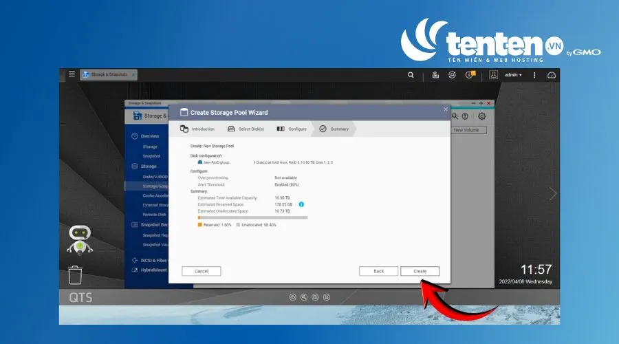 Chọn Create để xác nhận thiết lập