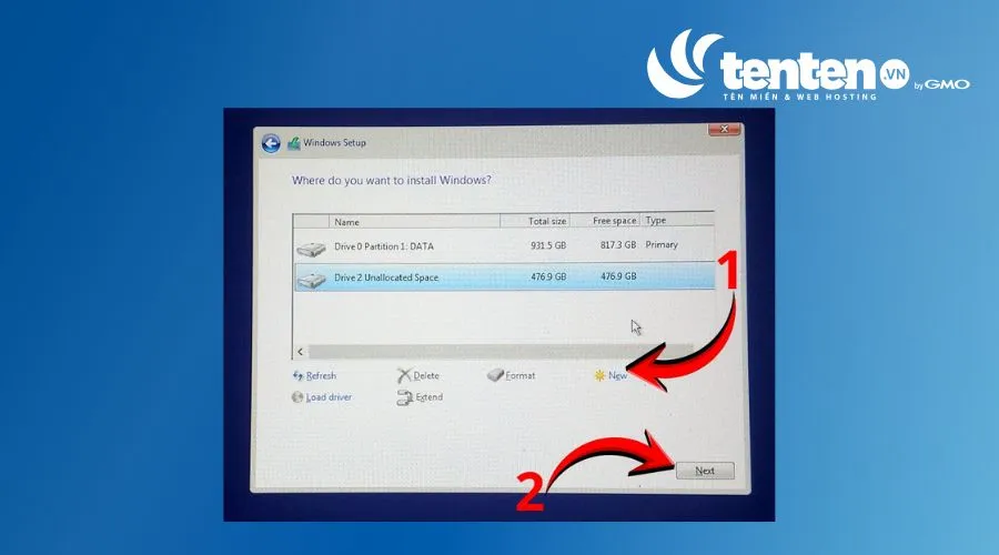 Tiến hành phân vùng và cài đặt Windows