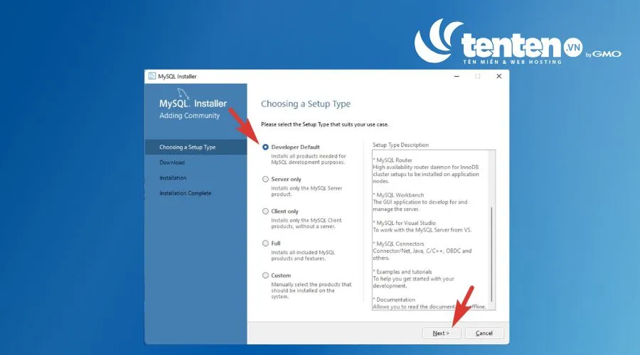 Cài đặt Choosing a Setup Type
