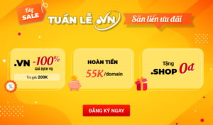 [Duy nhất tại TENTEN] .VN -100 giá dịch vụ + hoàn 55K/domain | Mua 1 tặng 1 tên miền tiếng Việt